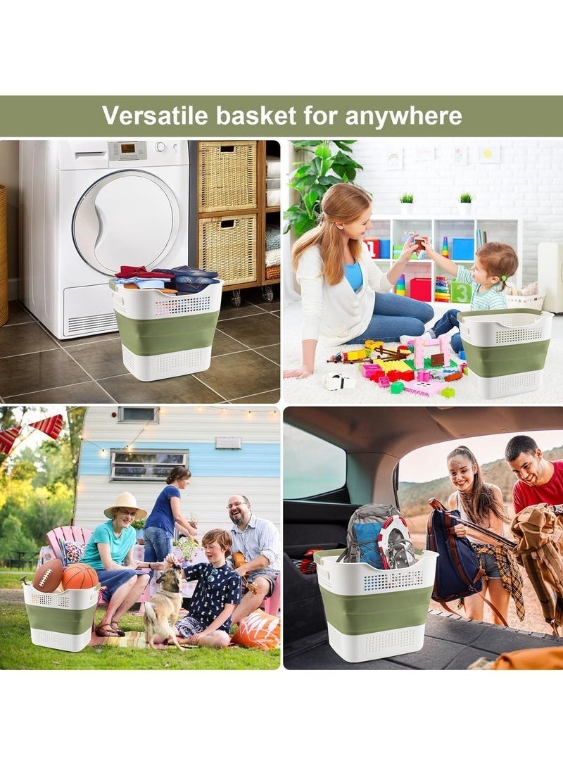 Arabest Laundry Basket Large Foldable 40L with Handle, Collapsible Handled Plastic Washing Clothes Laundry Bin Container, Multi purpose Organizer Storage Washing Basket for Home - Green - Image 5